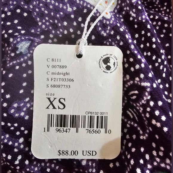 Free People (NWT) One Suki Off The Shoulder Blouse ~ Midnight ~ XS ~ 17" P2P - Picture 4 of 4